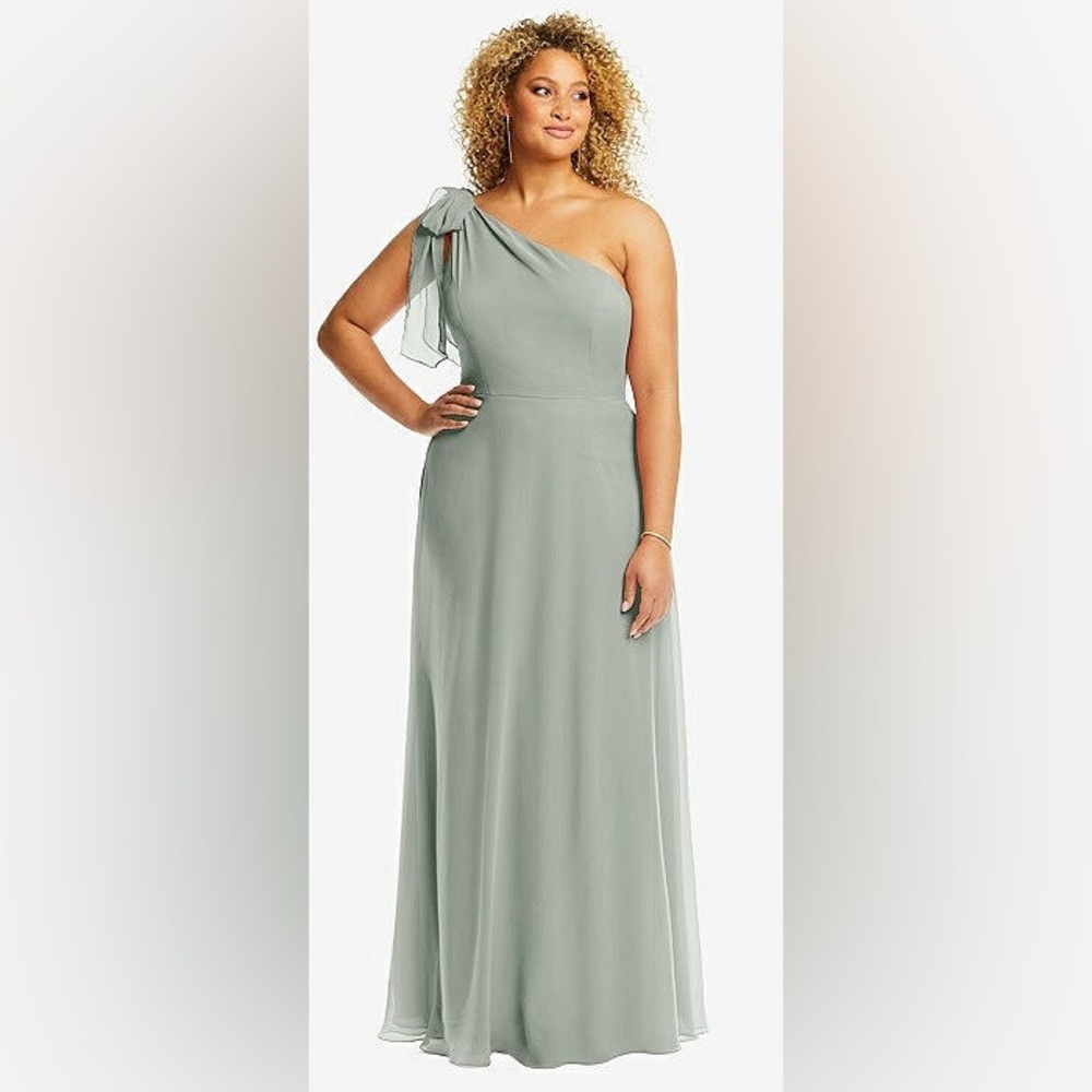 After Six One-Shoulder Dress in Soft Green